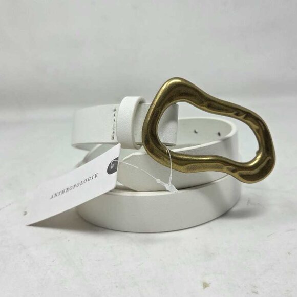 New 3X Linea Pelle - Anthropologie sculptural buckle leather belt in cream main image 5